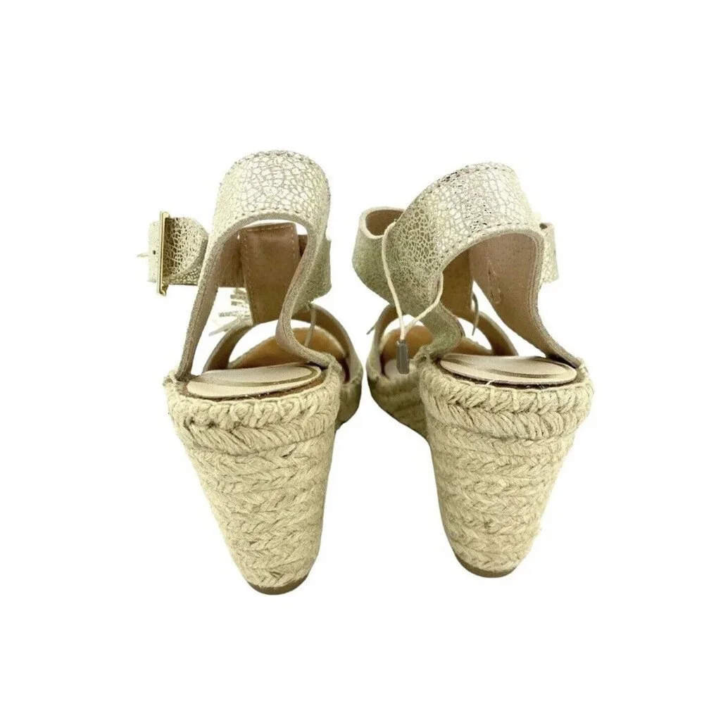 Cuple Gold Leather Espadrille Sandals Metallic Wedge Fringe SZ 37 EU 6.5 US NIB